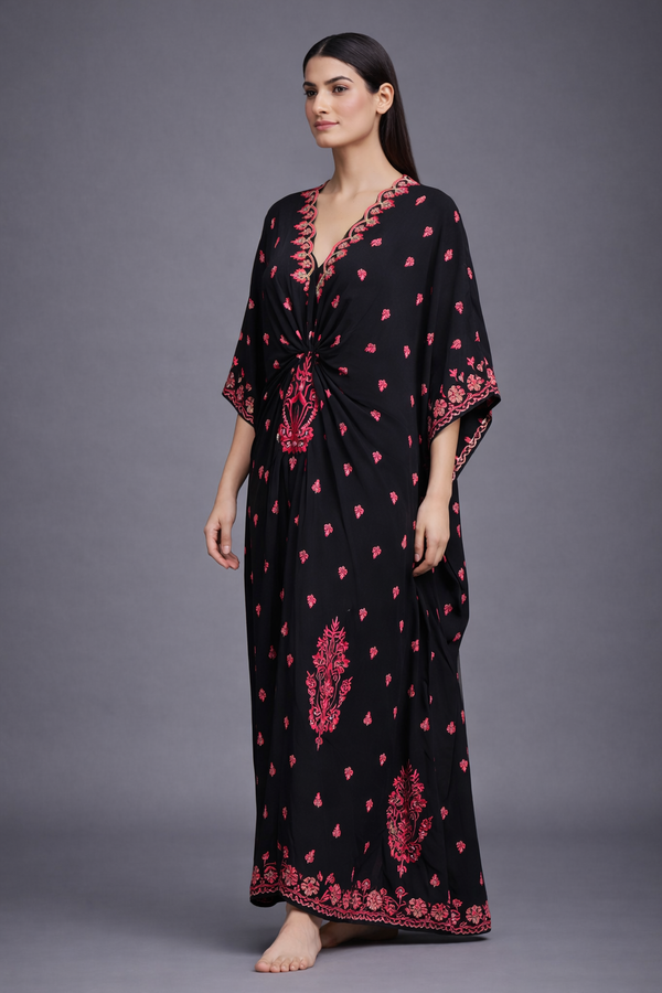 Black Embroidered Lawn Kaftan Dress