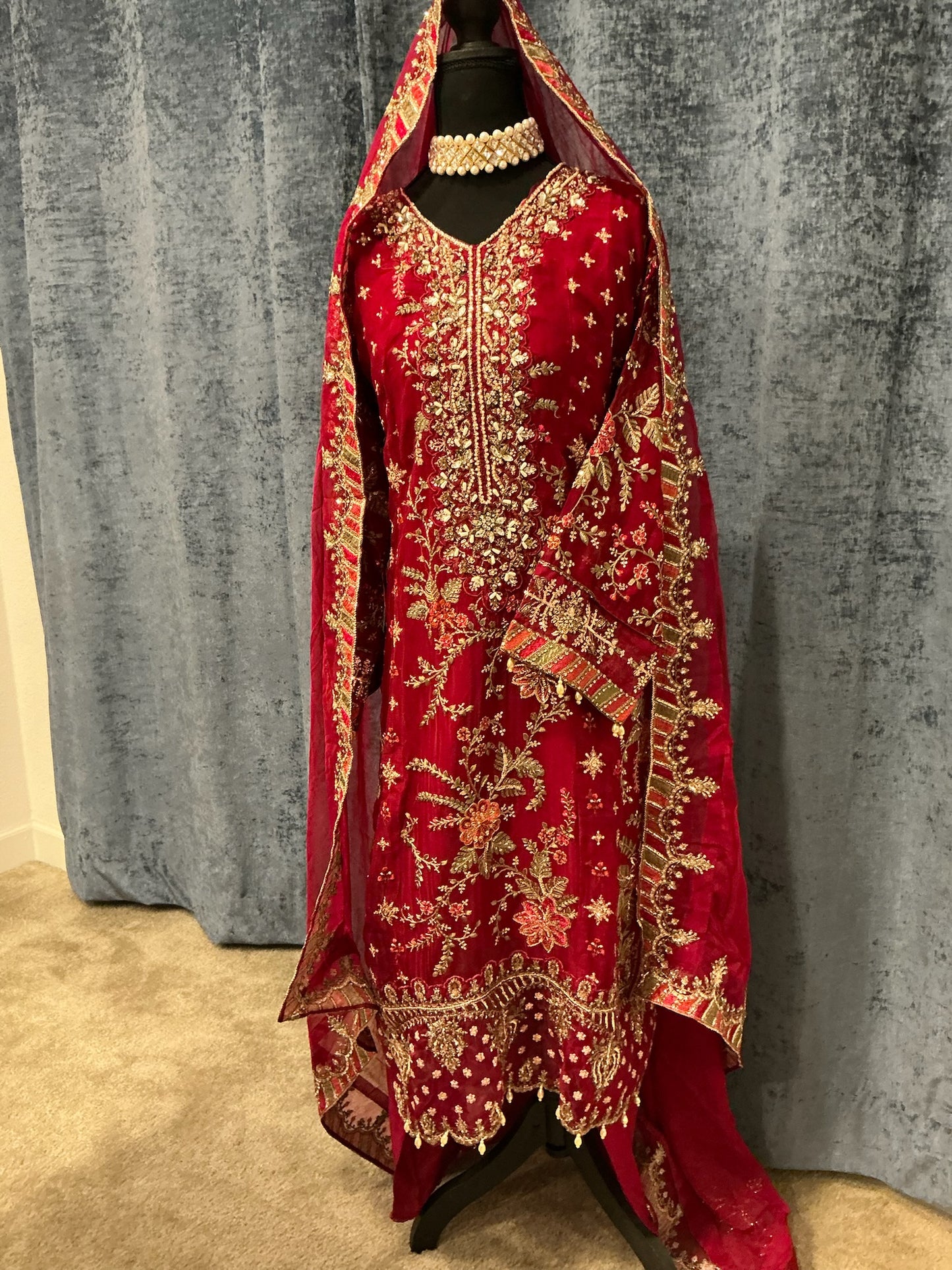 Crimson Royale Heavy Embroidered 3-Piece Suit Set