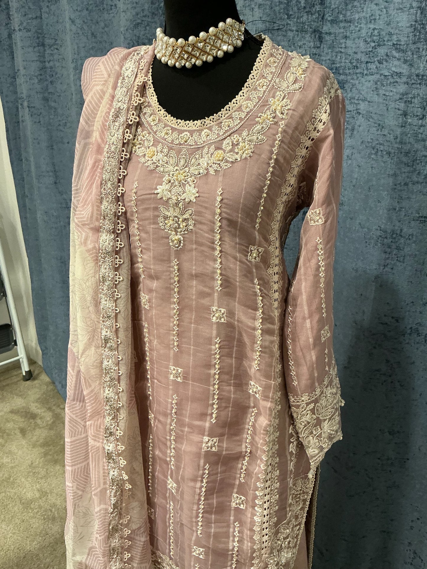 Blush Rose Embroidered 3-Piece Suit Set
