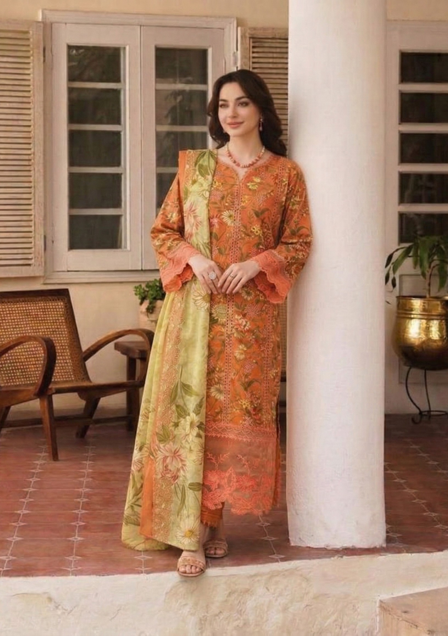 Coral Blossom Printed 3-Piece Suit Set