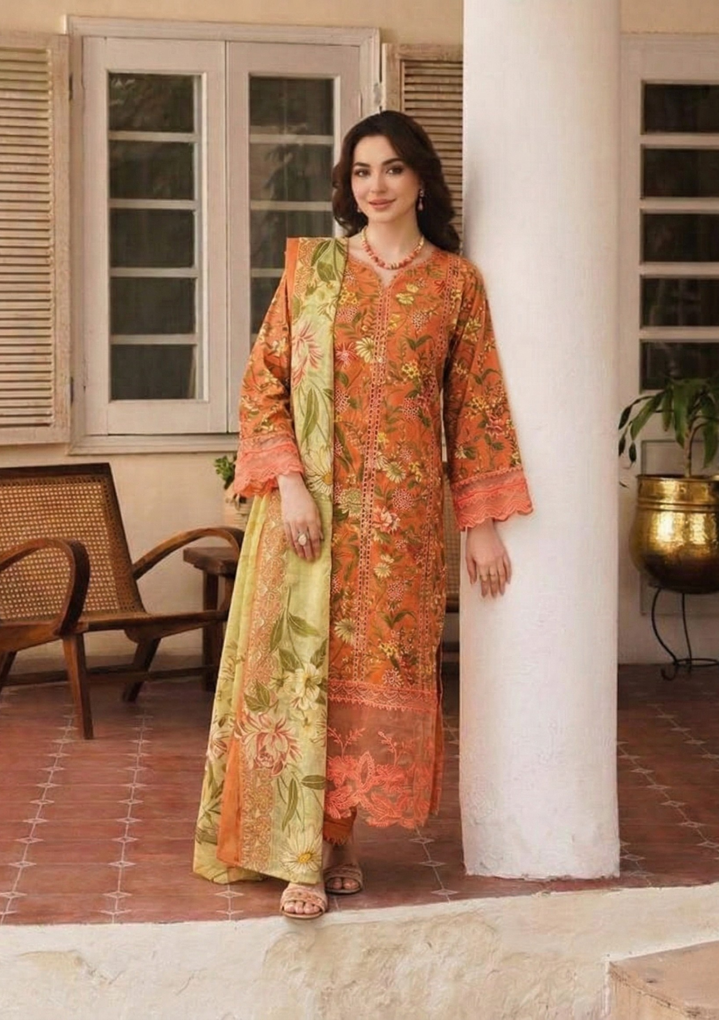 Coral Blossom Printed 3-Piece Suit Set