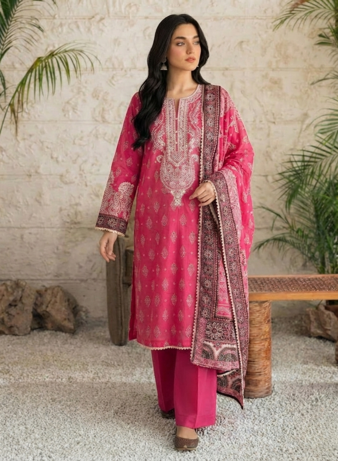 Purple Embroidered Lawn 3-Piece Festive Suit Set
