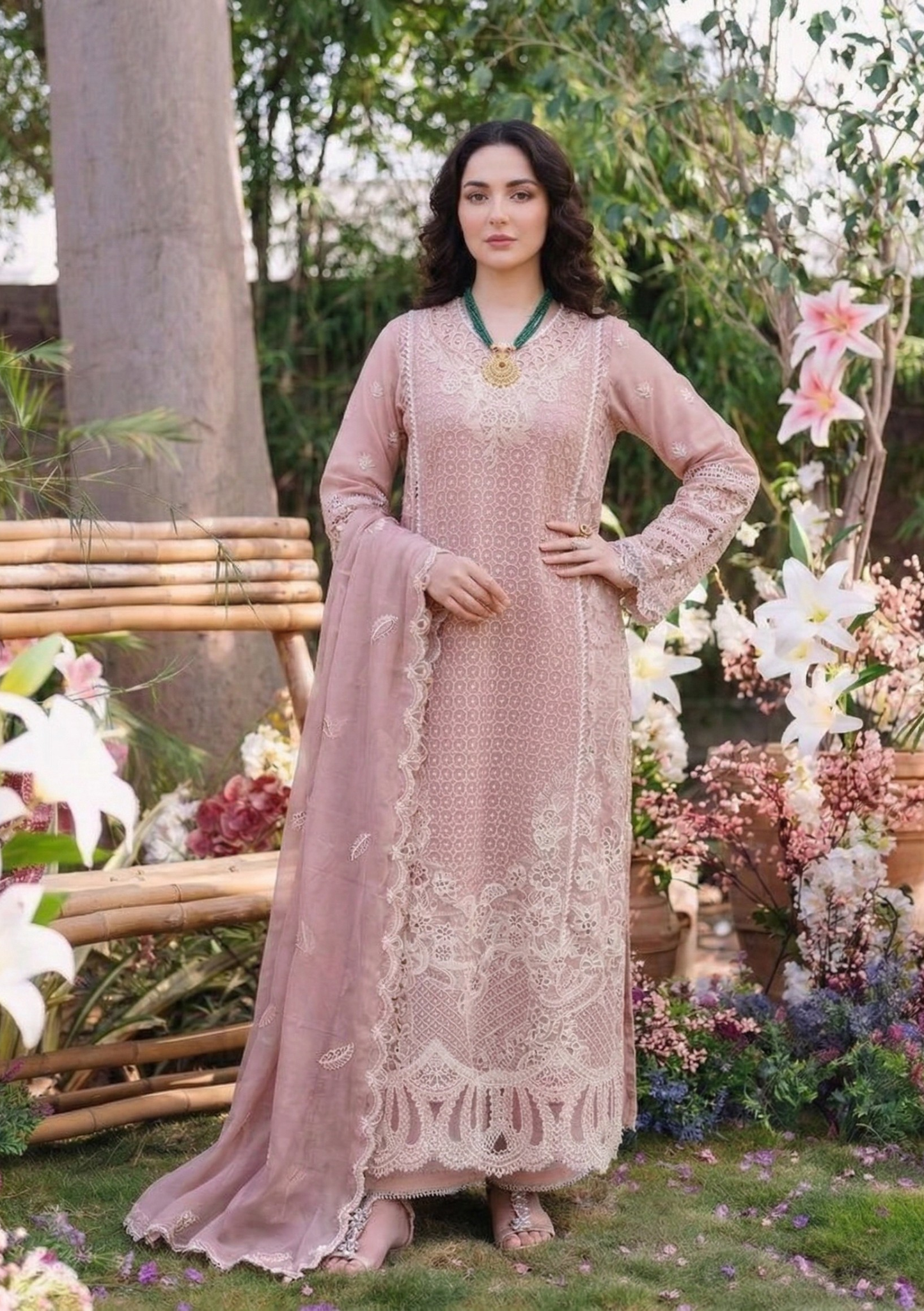 Dusty Rose Embroidered 3-Piece Suit Set