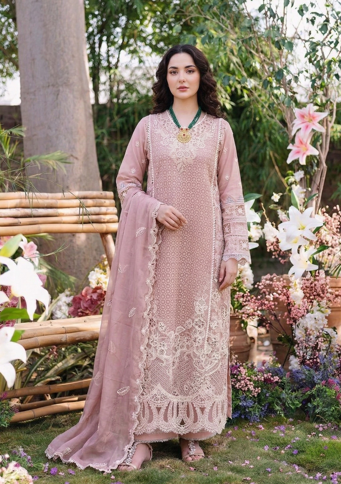 Dusty Rose Embroidered 3-Piece Suit Set