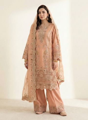 Peach Gold Luxury Embellished 3-Piece Suit Set