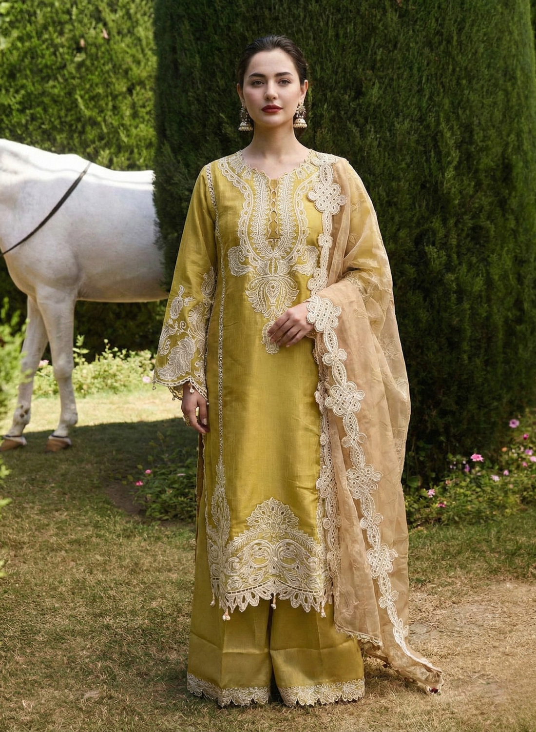 Mustard Embroidered 3 Piece Suit