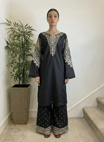 Black Embroidered 2-Piece Daily Wear Set
