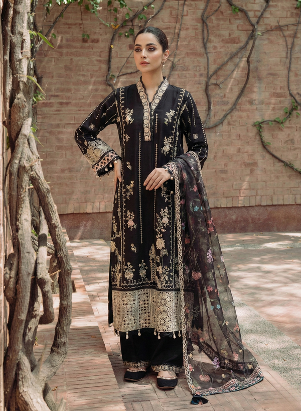 Noir Elegance Embroidered 3-Piece Suit Set