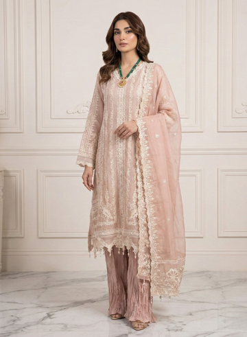 Blush Beige Embroidered 3-Piece Suit Set