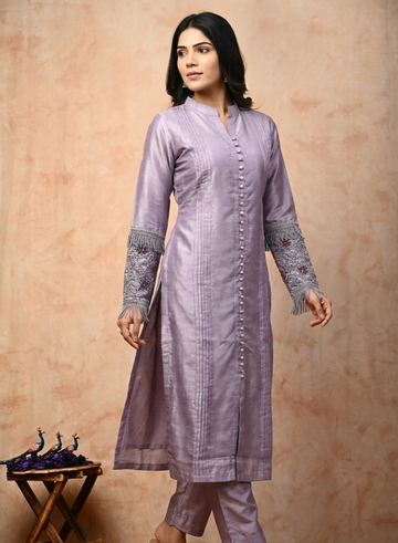 Lilac Raw Silk Embellished Co-Ord Set