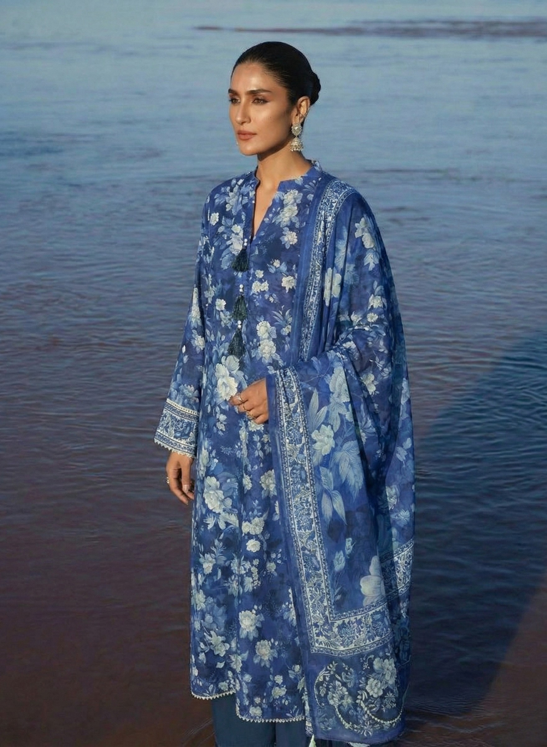 Navy Blue Lawn 2-Piece Daily Wear Kurta Dupatta Set