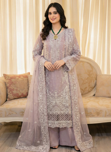 Lilac Heavy Embroidered 3-Piece Suit Set