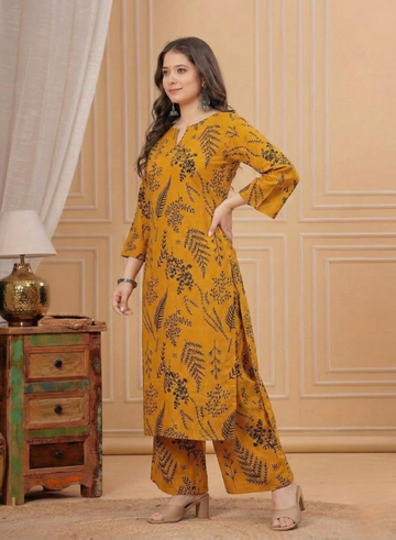 Mustard Linen 2-Piece Ready-to-Wear Daily Set