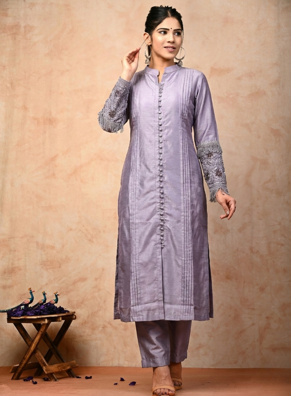 Lilac Raw Silk Embellished Co-Ord Set