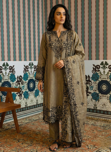 Taupe Grey Embroidered Kurta Dupatta Set