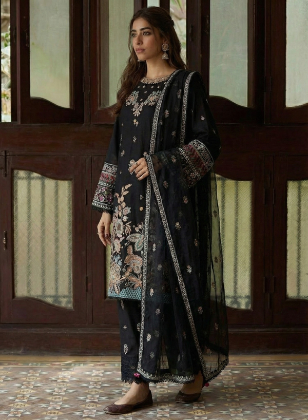 Black Embroidered Lawn 3 Piece Set