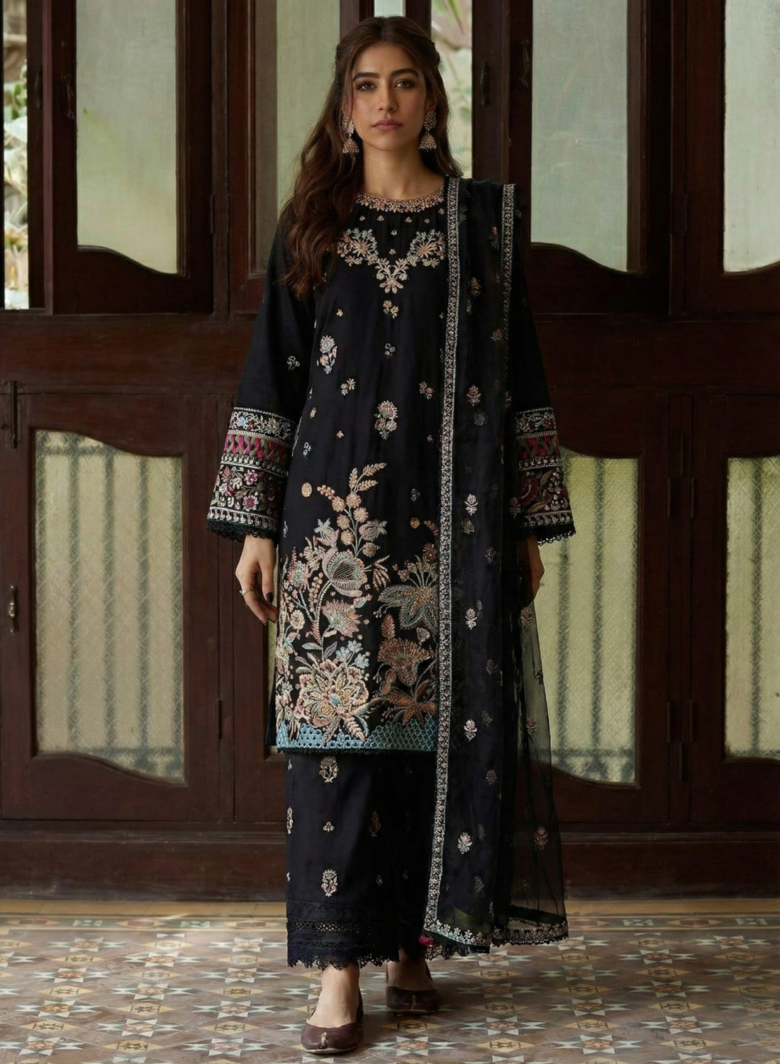 Black Embroidered Lawn 3 Piece Set