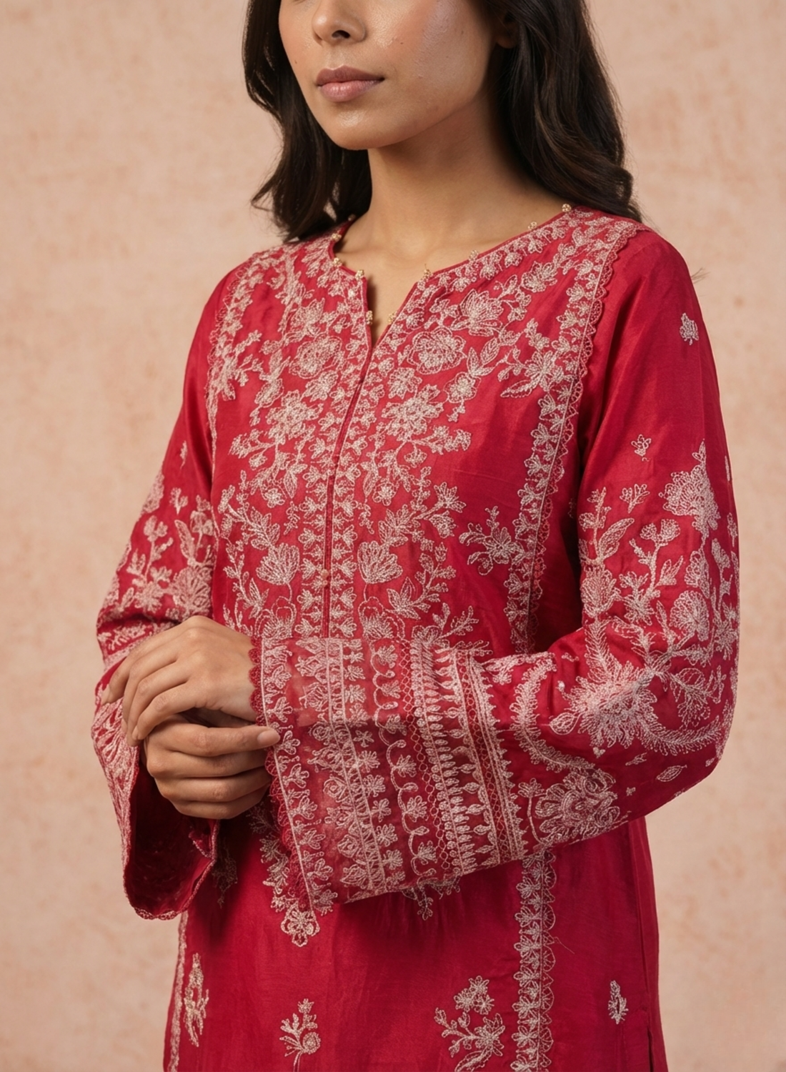 Shocking Pink Embroidered Lawn 3-Piece Suit Set