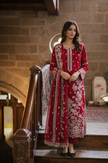 Hot Pink Chiffon Party Wear Kurta Dupatta Set