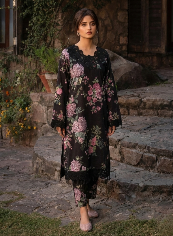 Black Embroidered Lawn Cotton 3-Piece Daily Wear Set