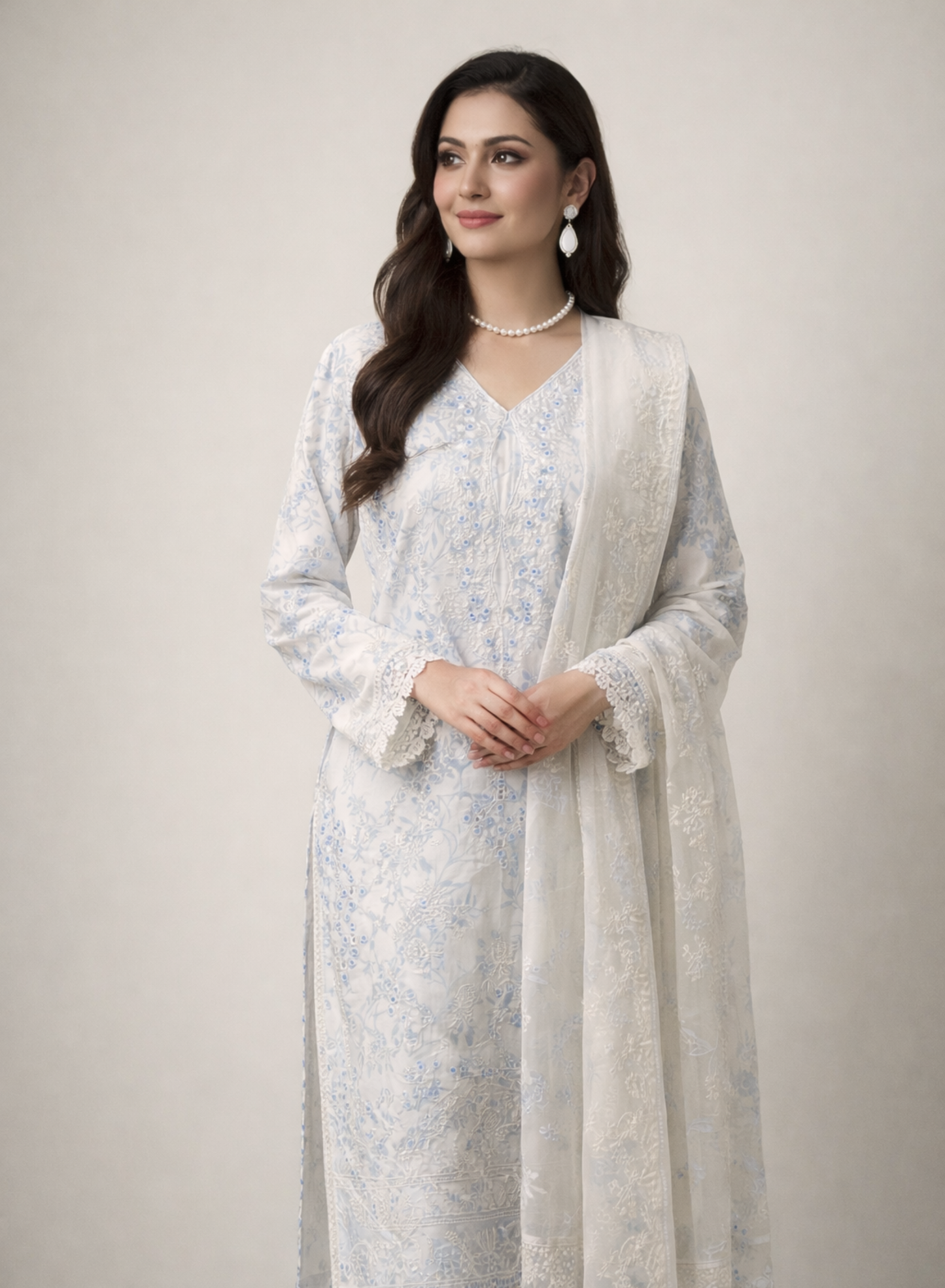 Off White Embroidered 3-Piece Suit Set