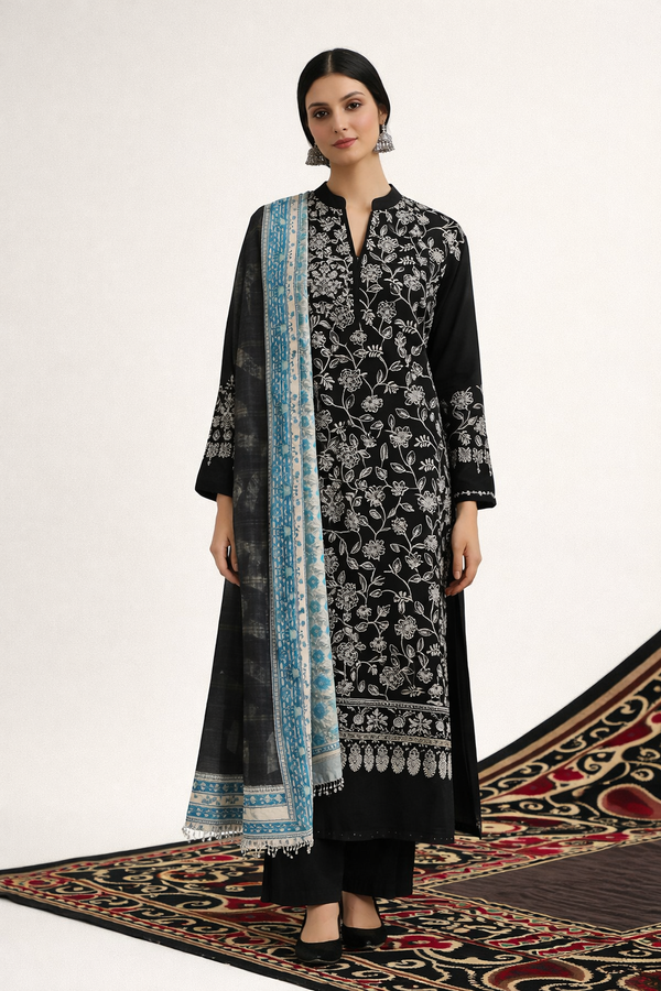 Black Embroidered Lawn 3-Piece Daily Wear Set