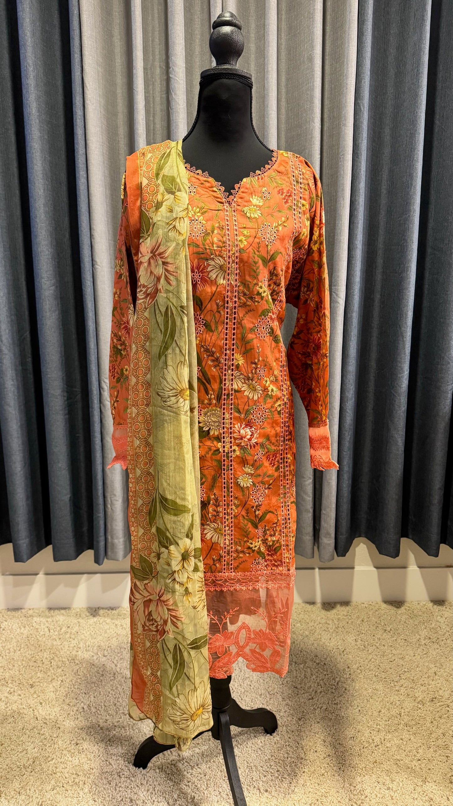 Coral Blossom Printed 3-Piece Suit Set