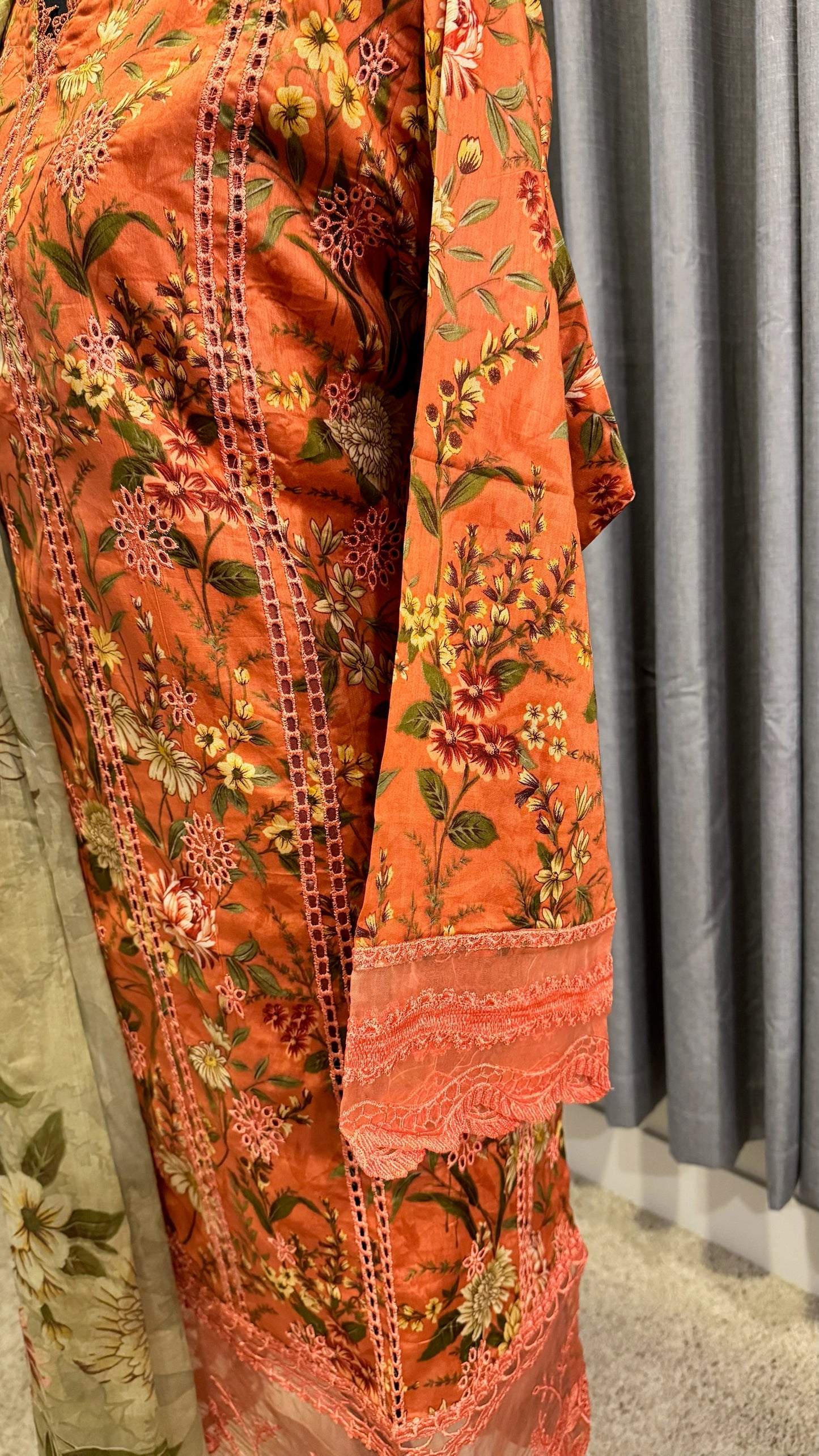 Coral Blossom Printed 3-Piece Suit Set