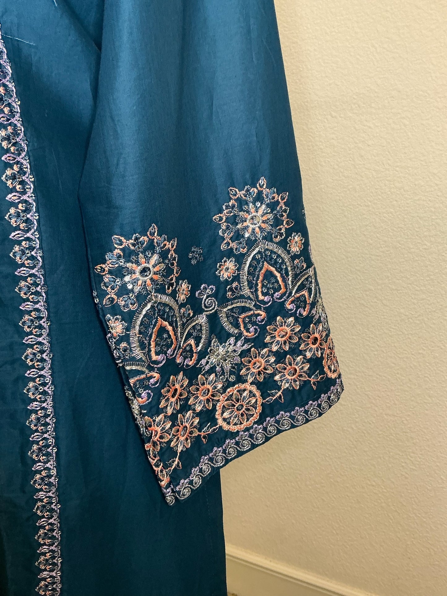 Sapphire Blue Floral Embroidered 3-Piece Suit Set