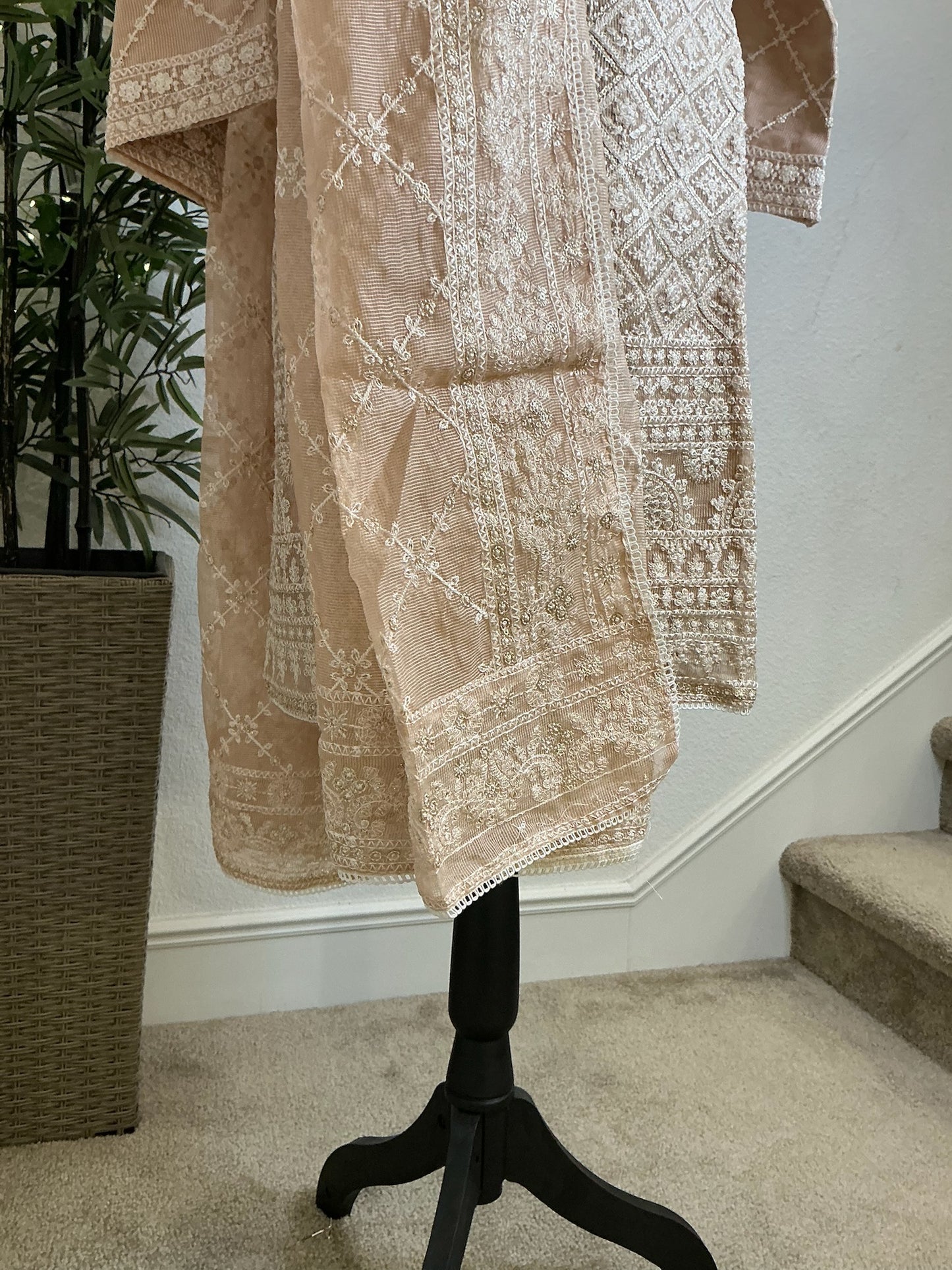 Elegant Beige Heavy Embroidered 3-Piece Suit Set