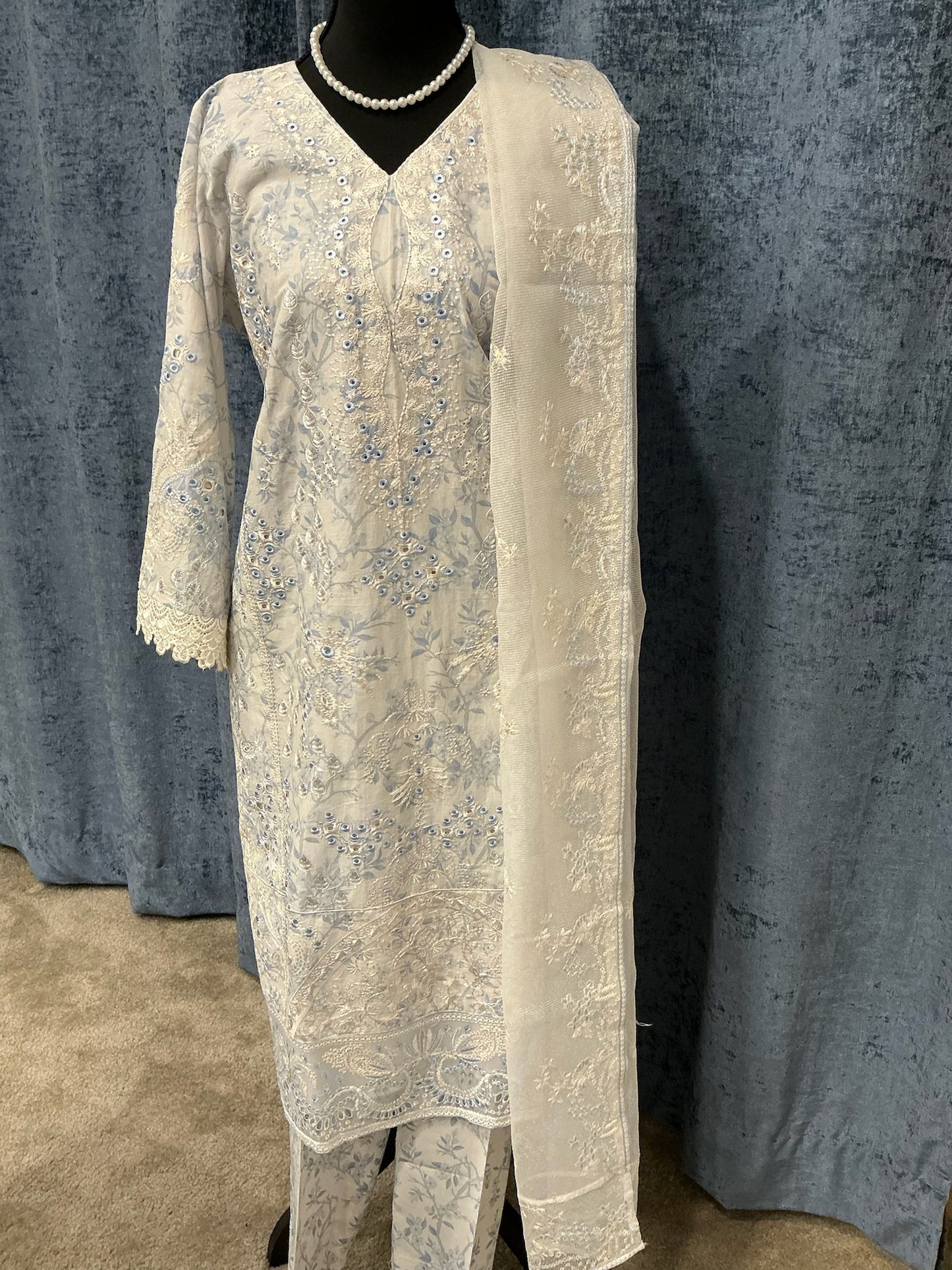 Off White Embroidered 3-Piece Suit Set