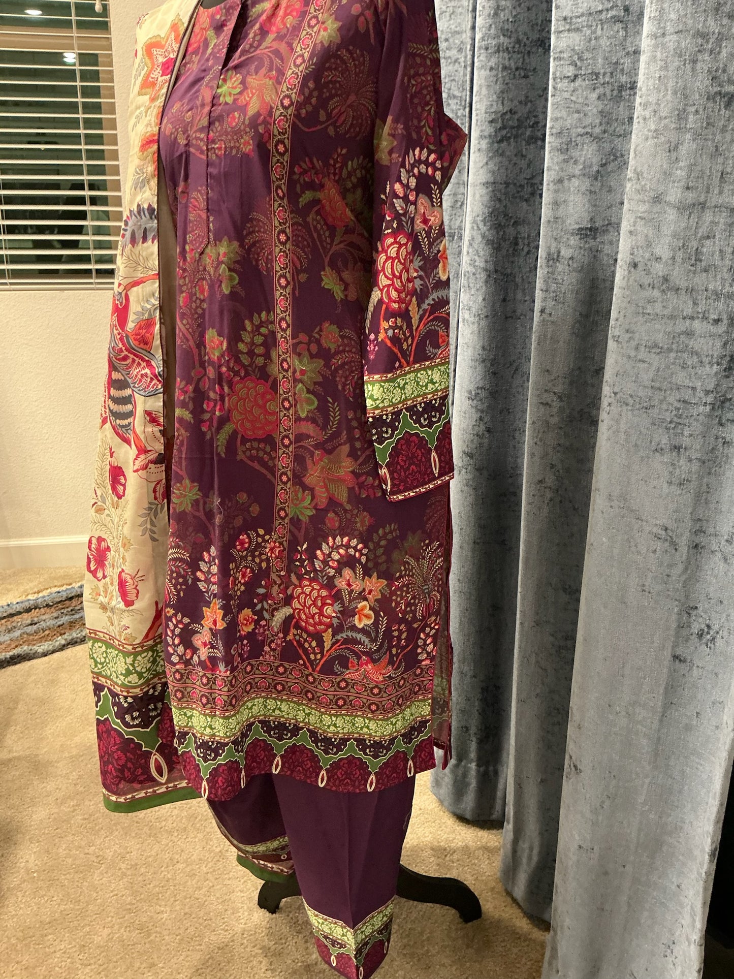 Royal Plum Floral Printed 3-Piece Suit Set