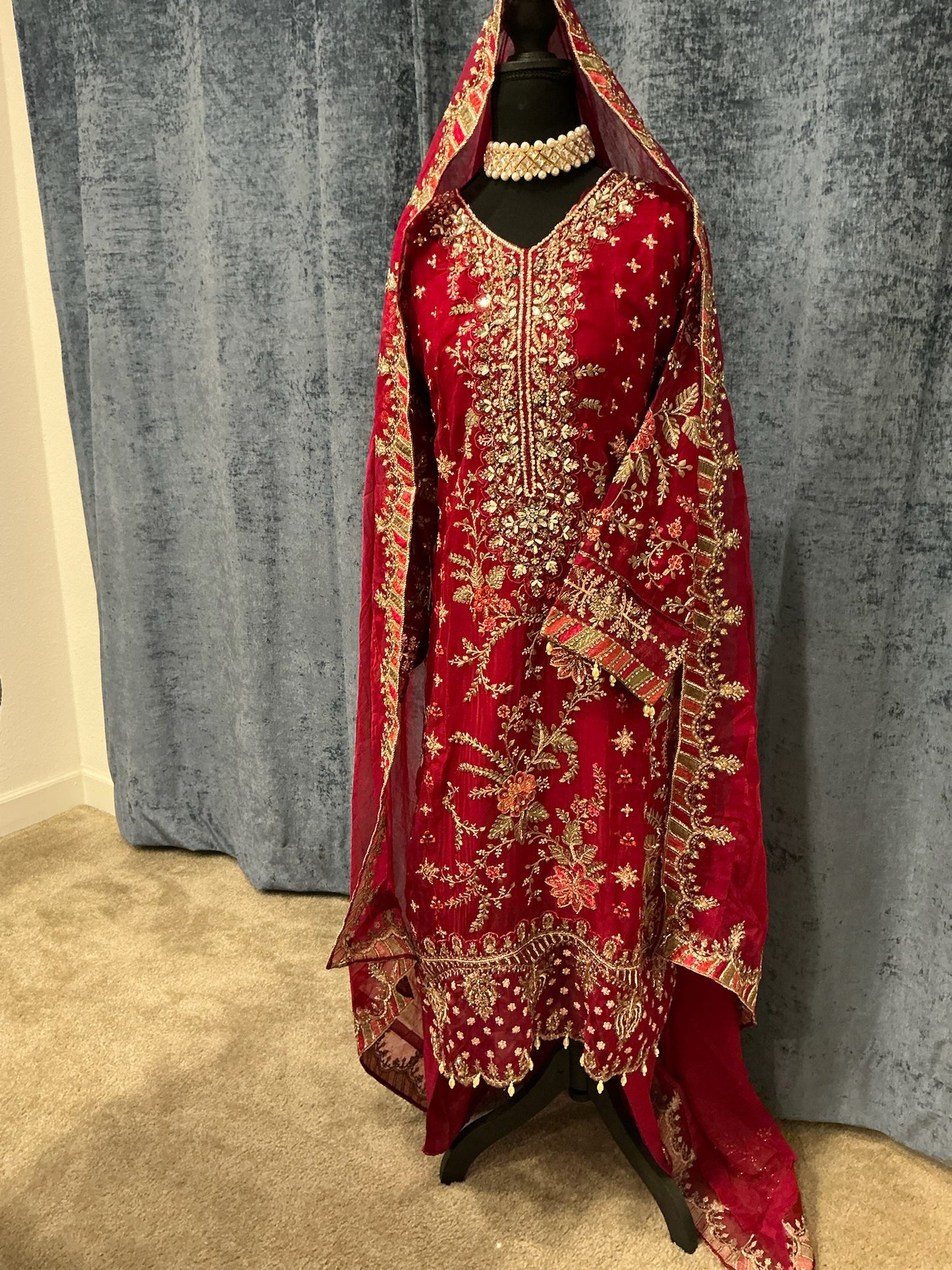 Crimson Royale Heavy Embroidered 3-Piece Suit Set