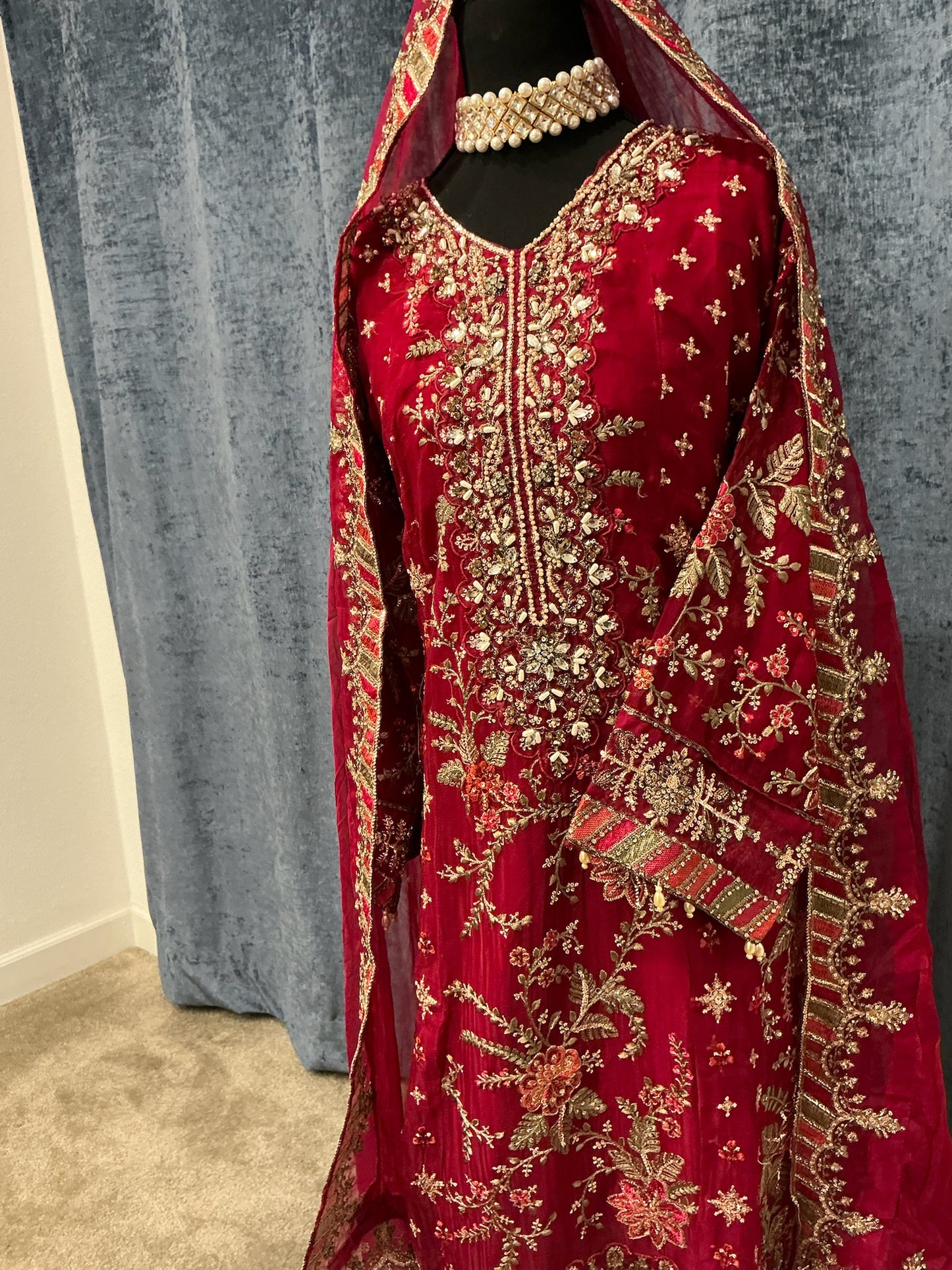 Crimson Royale Heavy Embroidered 3-Piece Suit Set