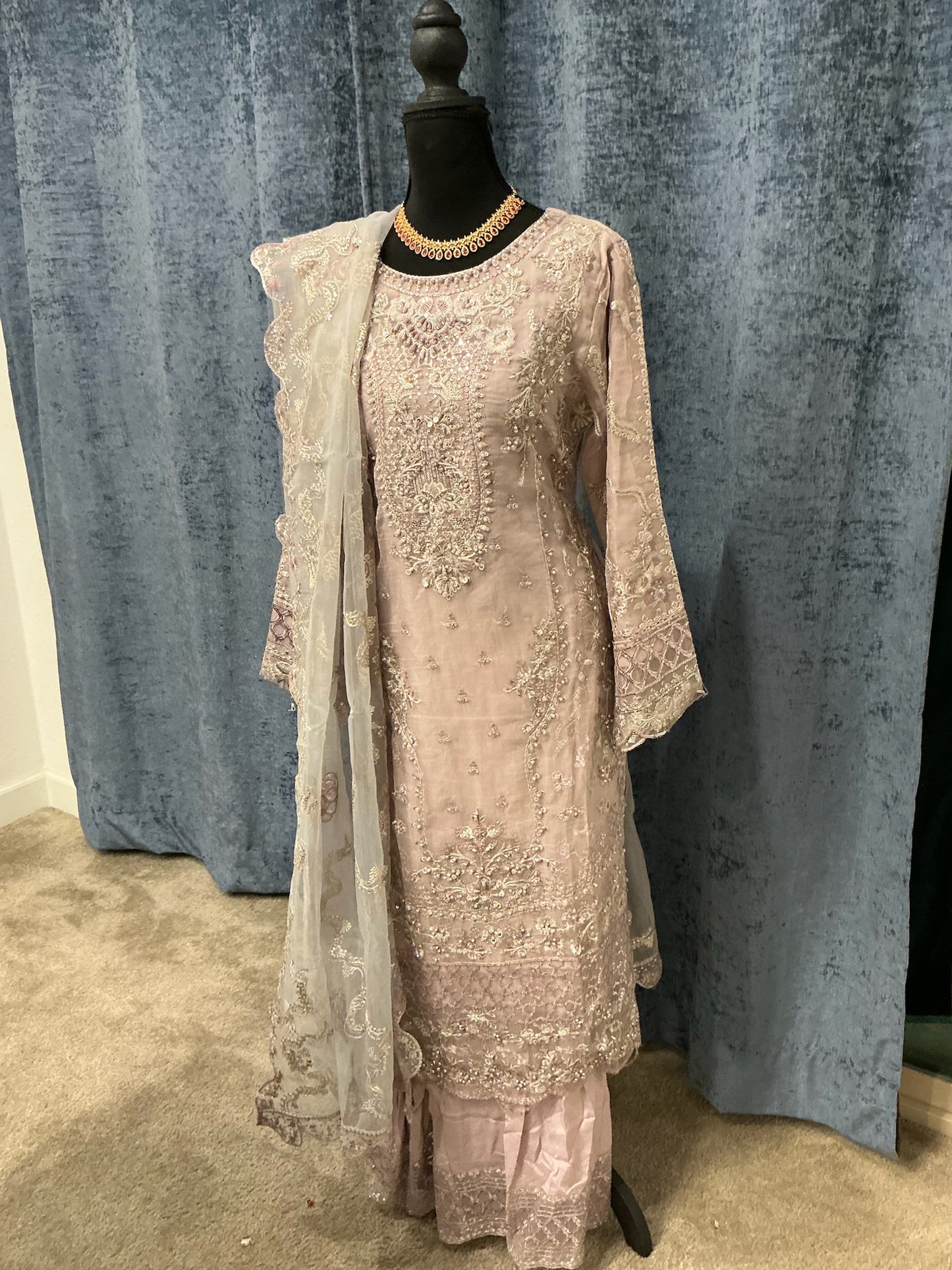 Blush Beige Embellished 3-Piece Festive Suit Set