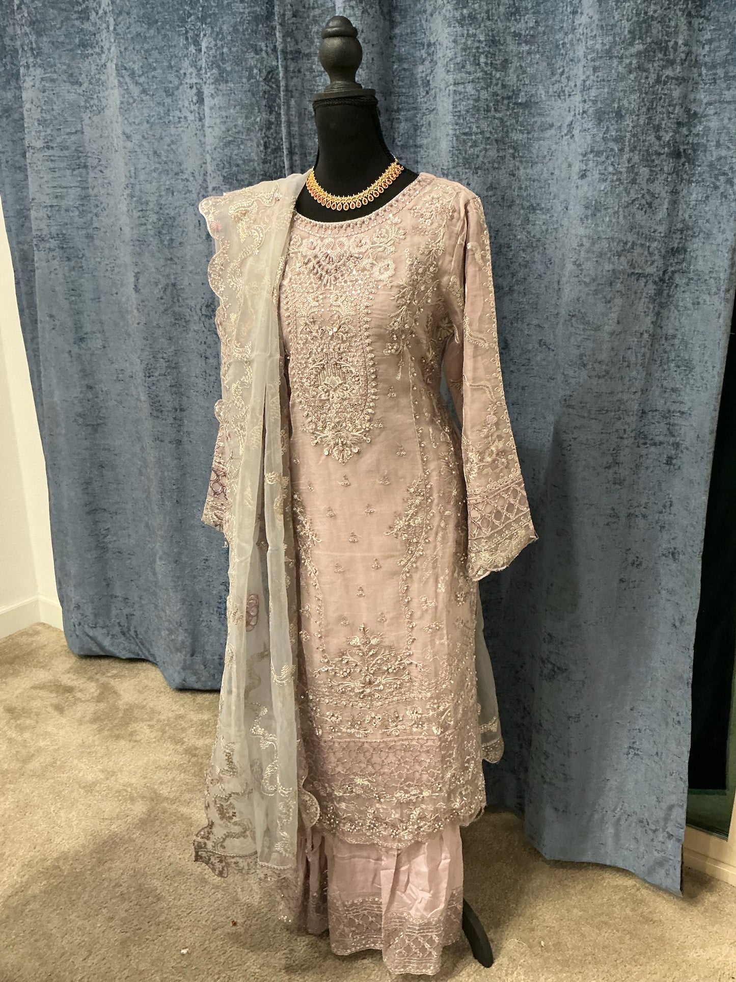 Blush Beige Embellished 3-Piece Festive Suit Set