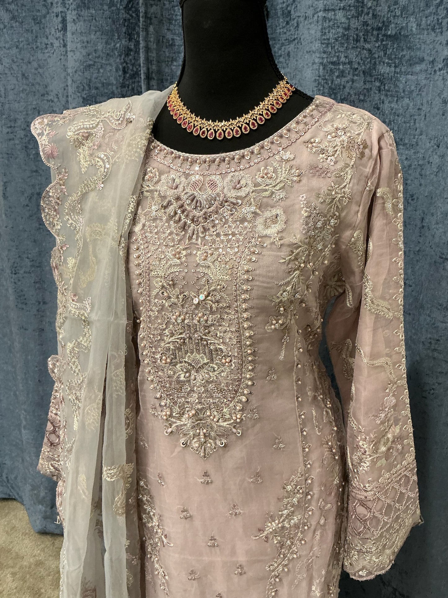 Blush Beige Embellished 3-Piece Festive Suit Set