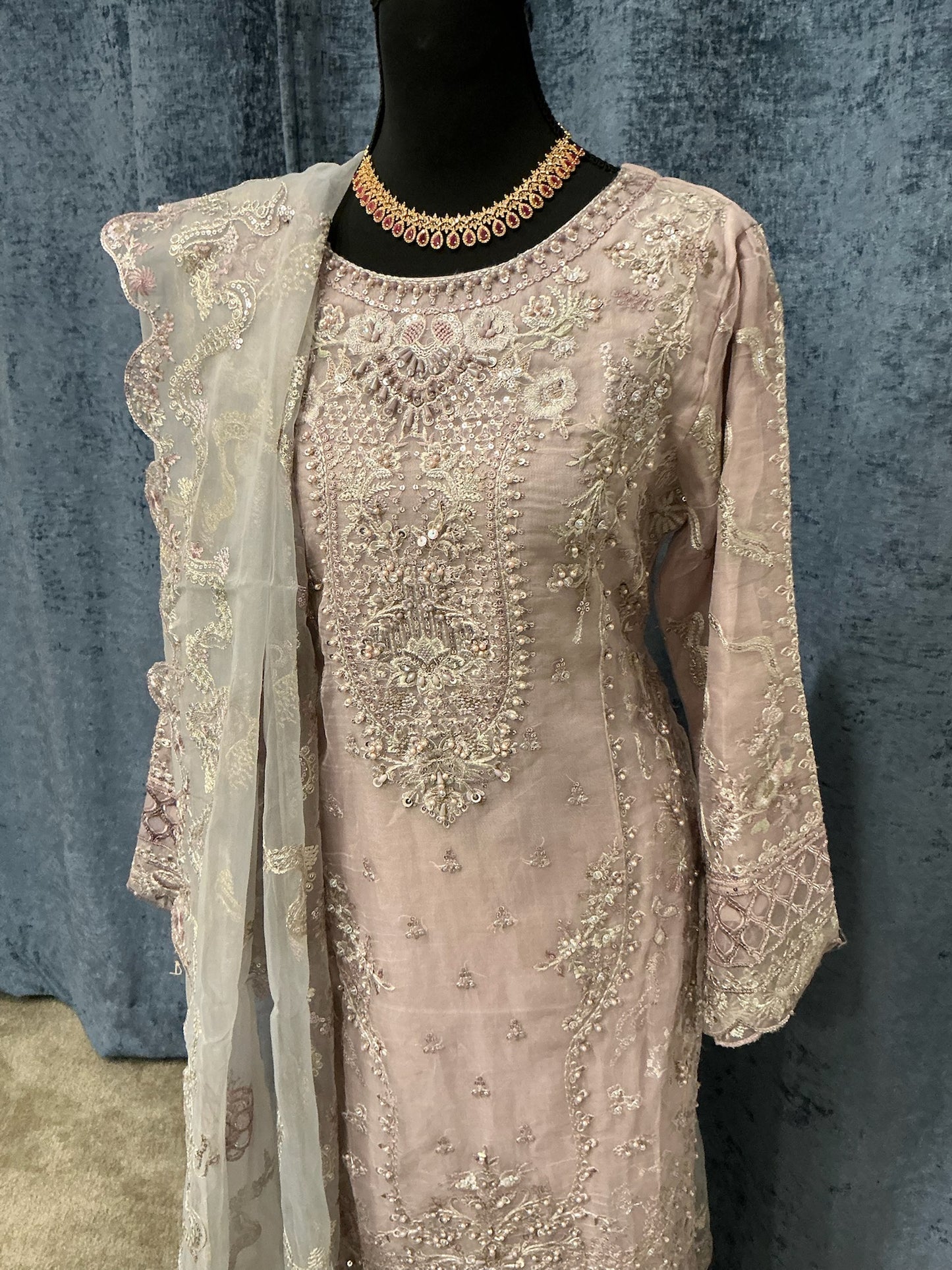 Blush Beige Embellished 3-Piece Festive Suit Set