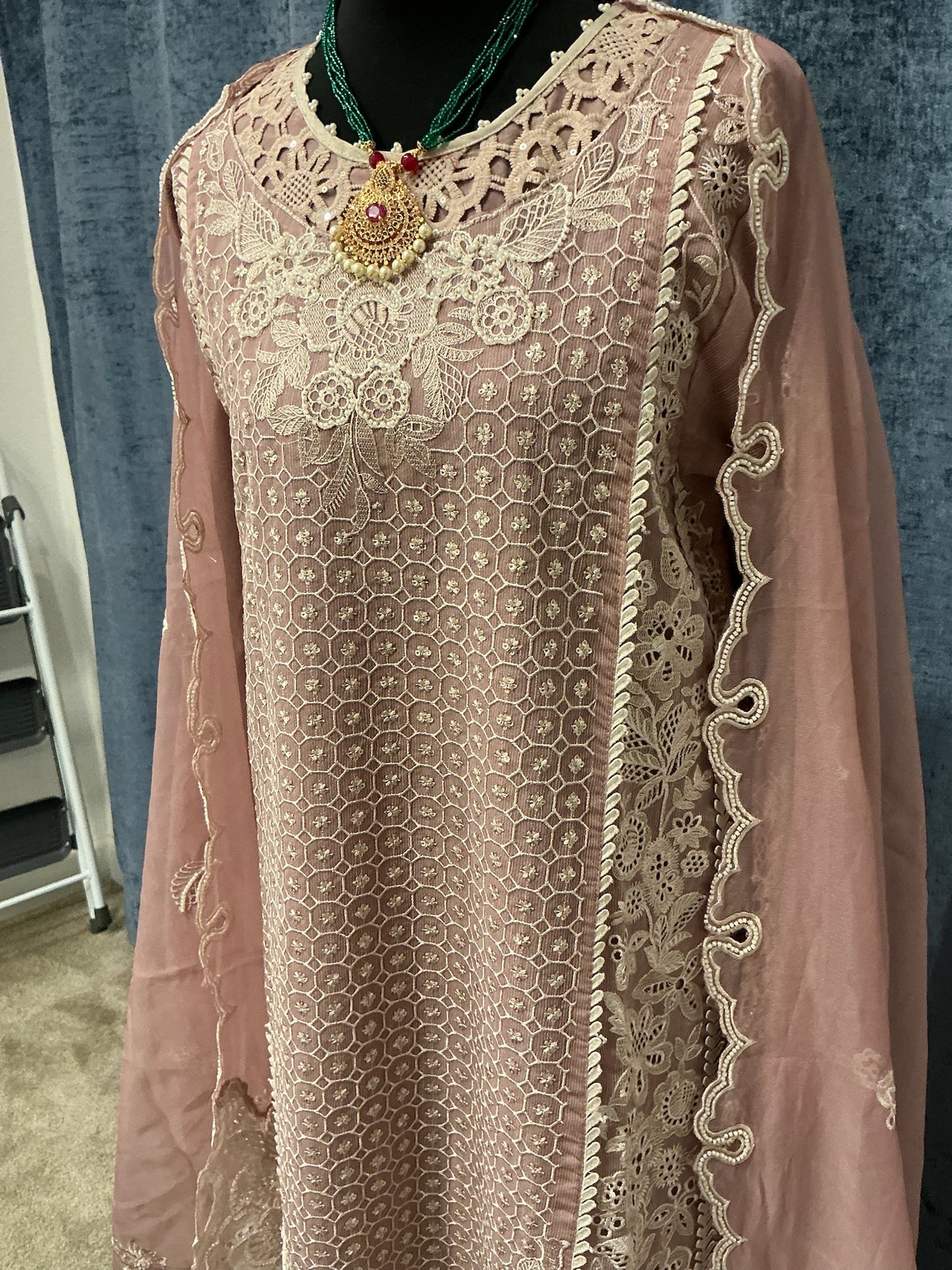 Dusty Rose Embroidered 3-Piece Suit Set
