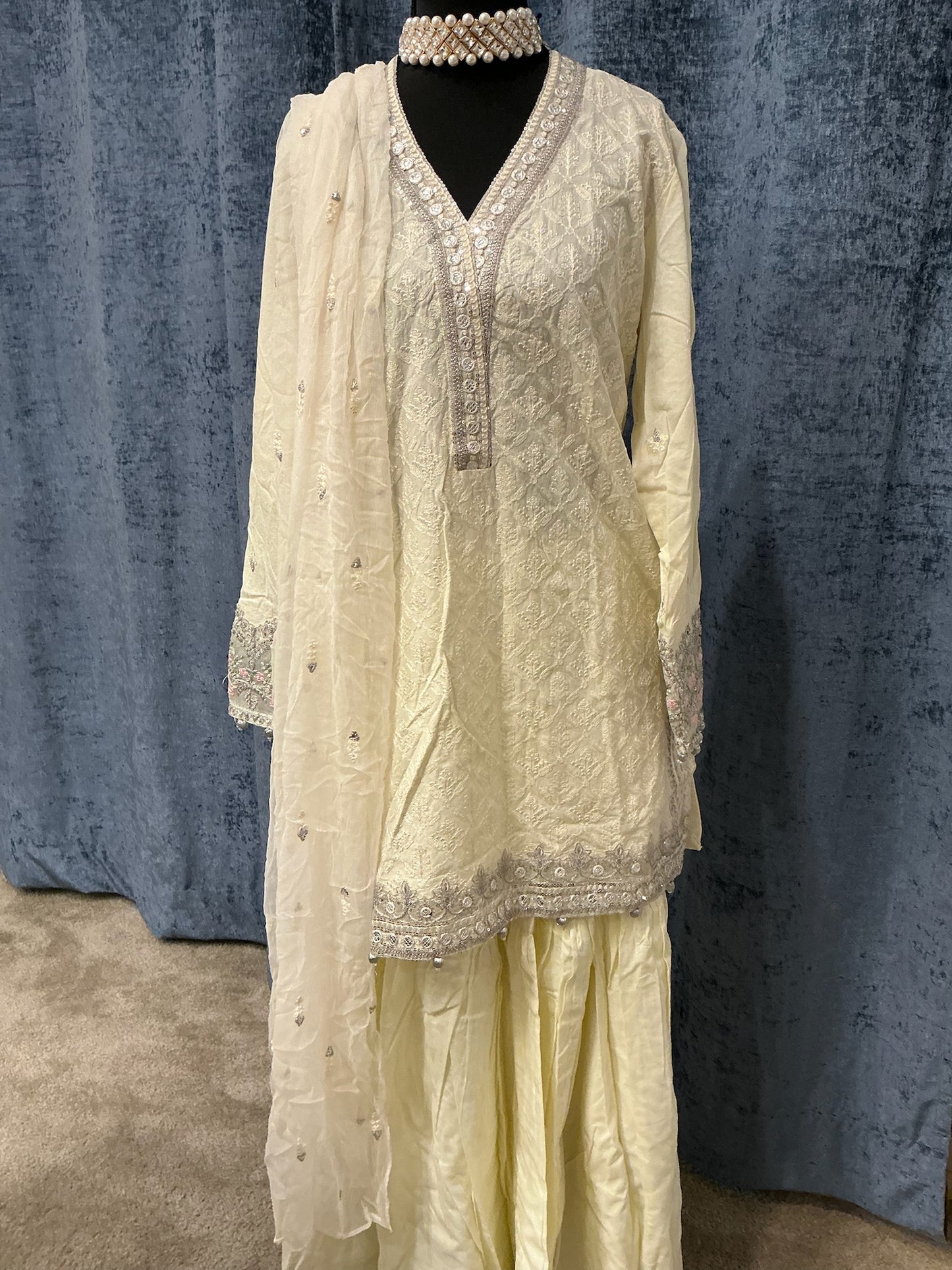 Soft Lemon Embroidered 3-Piece Suit Set
