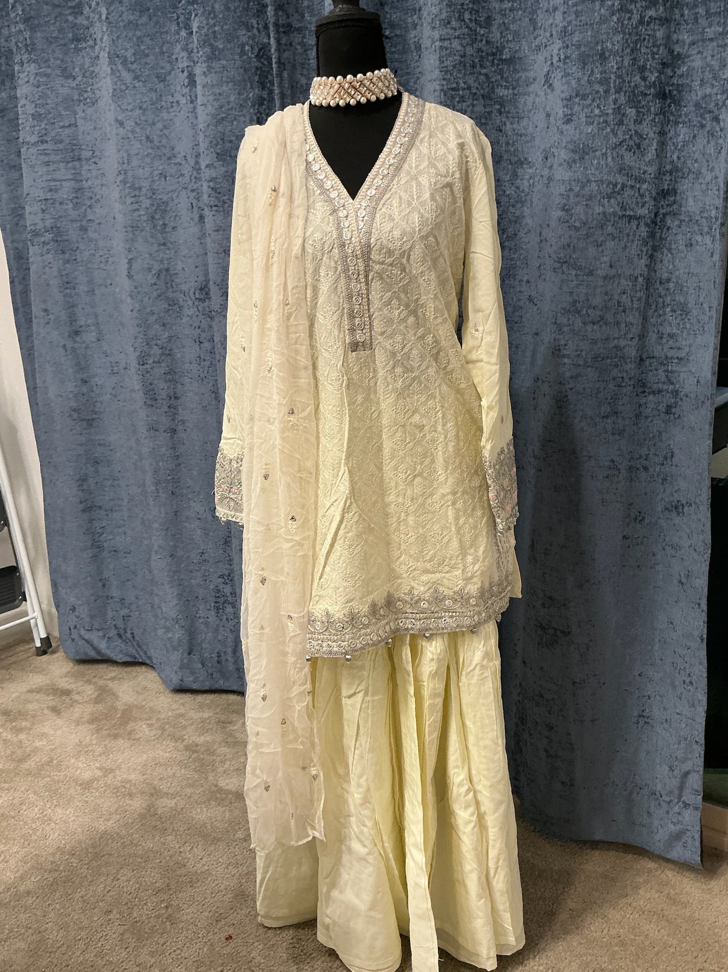 Soft Lemon Embroidered 3-Piece Suit Set