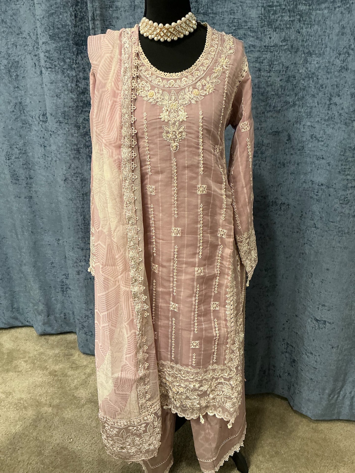 Blush Rose Embroidered 3-Piece Suit Set