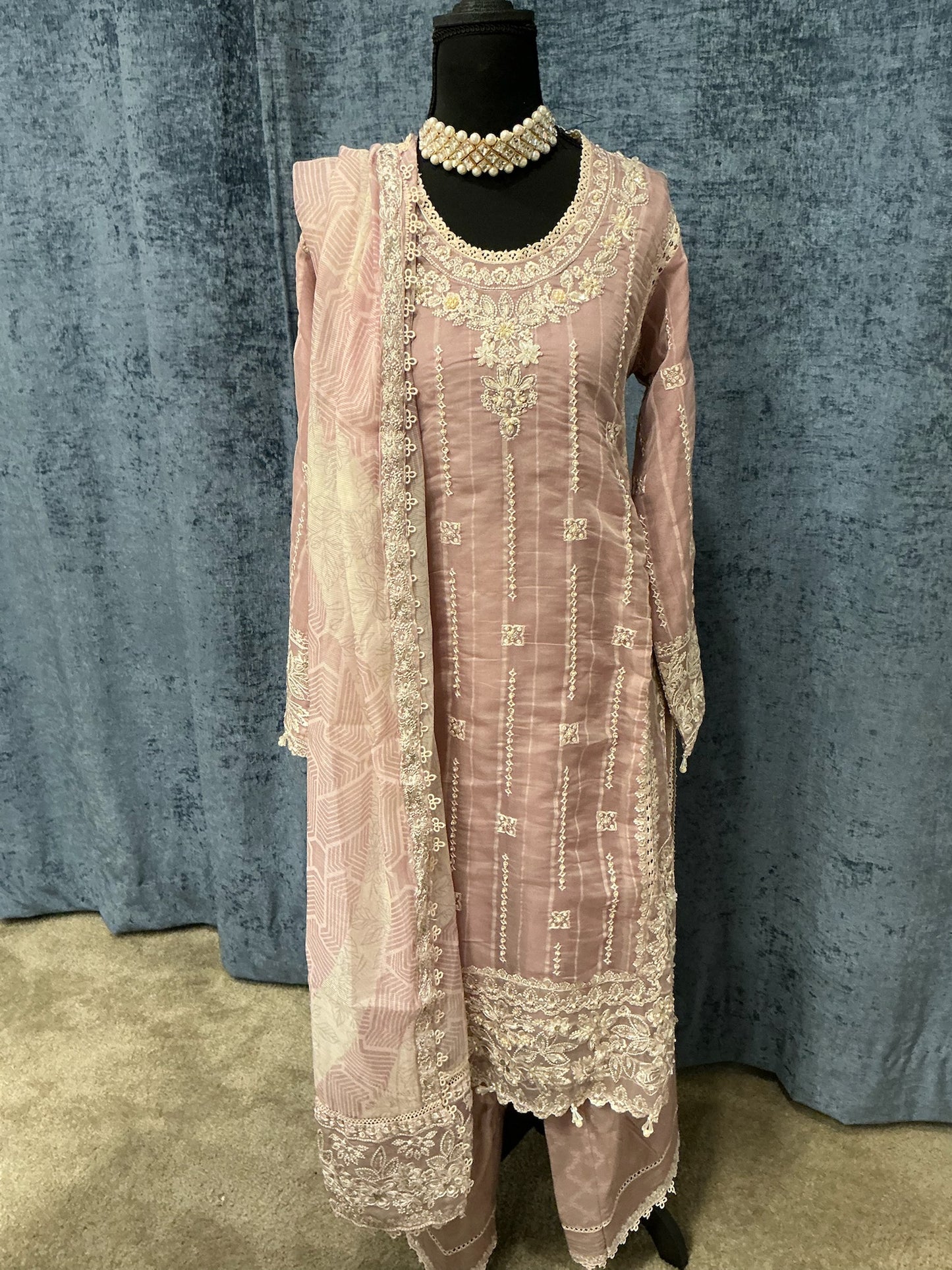 Blush Rose Embroidered 3-Piece Suit Set