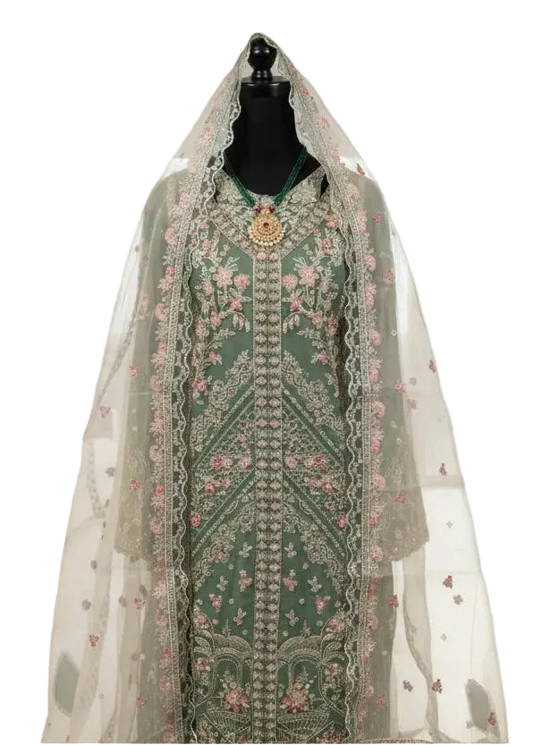 Emerald Green Embroidered 3-Piece Suit Set
