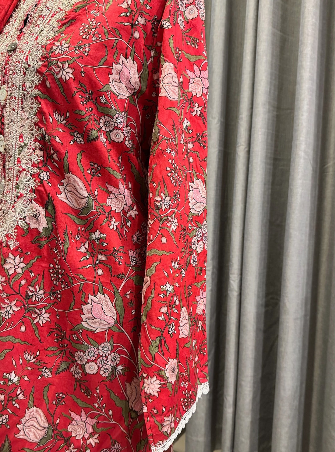 Red Textured Lawn Kurta Dupatta Set
